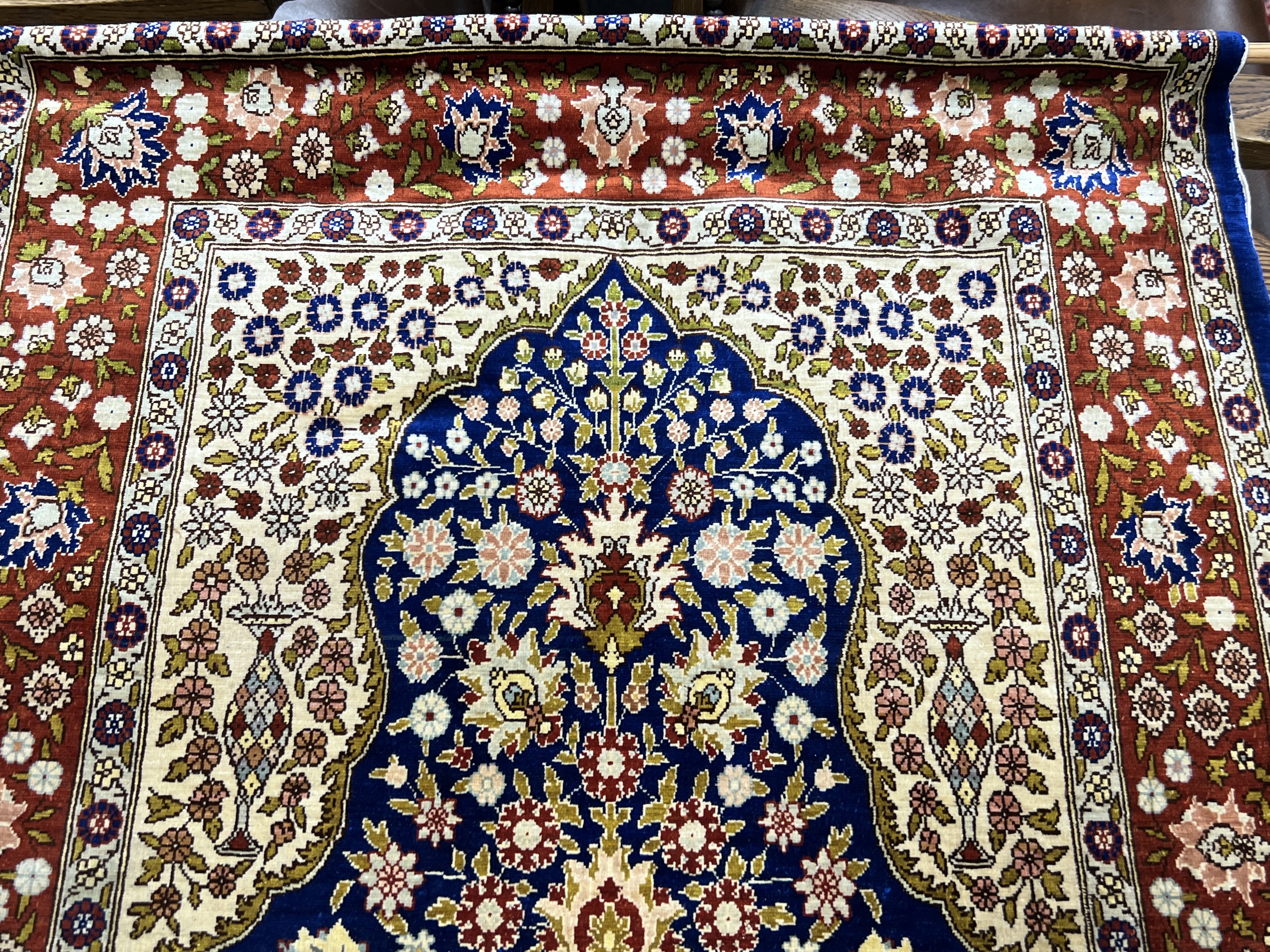 Two North West Persian part silk mats, larger 140 x 90cm